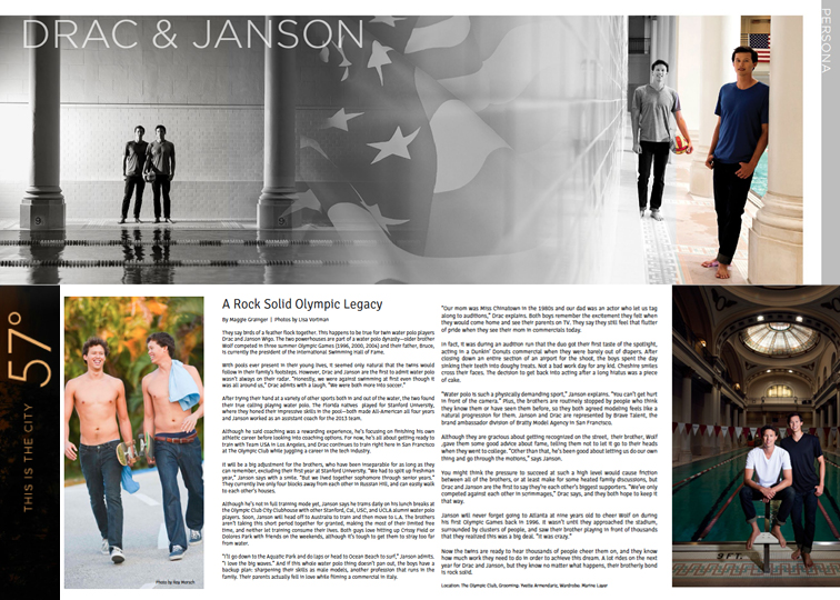"A Rock Solid Olympic Legacy": Janson and Drac Wigo in 57° Magazine 